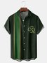 St. Patrick's Day Four Leaf Clover Chest Pocket Short Sleeve Bowling Shirt