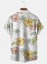 Coconut Tree Flowers Chest Pocket Short Sleeve Hawaiian Shirt