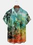 Watercolor Coconut Tree Chest Pocket Short Sleeve Hawaiian Shirt