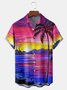 Palm Tree Painting Chest Pocket Short Sleeve Hawaiian Shirt