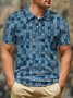 Geometric Turtle Flower Button Short Sleeve Golf Polo Shirt
