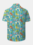 Coconut Tree Seal Print Chest Pocket Short Sleeve Resort Shirt