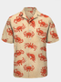 King Crab Print Chest Pocket Short Sleeve Resort Shirt