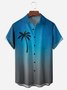 Gradient Color Coconut Tree Chest Pocket Short Sleeve Hawaiian Shirt