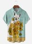 Alpaca Sunflower Painting Chest Pocket Short Sleeve Shirt