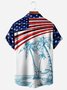 Palm Tree American Flag Chest Pocket Short Sleeve Casual Shirt