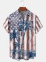 Big Size American Flag Coconut Tree Chest Pocket Short Sleeve Casual Shirt