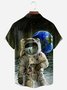 Astronaut On The Moon Chest Pocket Short Sleeve Casual Shirt