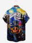 Halloween Pumpkin Cat Chest Pocket Short Sleeve Holiday Shirt