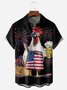 Big Size American Flag Rooster Chest Pocket Short Sleeve Shirt