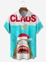 Santa Claus Shark Chest Pocket Short Sleeve Casual Shirt