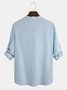 Big Size Cotton Plain Casual Stand Collar Long Sleeve Shirt