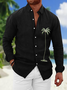 Cotton Coconut Tree Embroidered Long Sleeve Casual Shirt