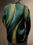 Gradient Color Abstract Geometric Zip Long Sleeve Casual Polo Shirt
