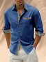 Cotton Plain Contrast Chest Pocket Long Sleeve Casual Shirt