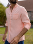 Cotton Plain Chest Pocket Long Sleeve Casual Shirt