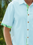 Cotton Plain Plant Flower Chest Pocket Short Sleeve Casual Shirt