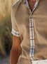 Cotton Plain Patchwork Plaid Casual Shirt