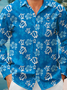 Moisture Wicking Botanical Floral Turtle Chest Pocket Long Sleeve Casual Shirt