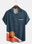 Mens Basketball Print Lapel Loose Chest Pocket Short Sleeve Funky Hawaiian Shirts