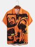 Men's Halloween Cat Print Moisture Wicking Fabric Fashion Lapel Short Sleeve Shirts