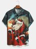 Men's Santa Print Moisture Wicking Fabric Fashion Lapel Short Sleeve Hawaiian Shirt