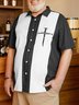 Big Size Crucifix Chest Pocket Short Sleeve Bowling Shirt