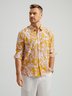 Tropical Floral Chest Pocket Long Sleeve Casual Shirt