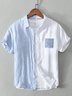 Men's Stripe Splicing Short Sleeve Cotton Breathable Casual Loose Shirt