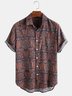 Men's Printed Patchwork National Style Short Sleeve Casual Loose Shirt