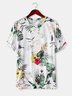 Mens Tropical Leaves & Flower Printed Holiday Short Sleeve Floral T-Shirt