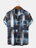 Mens Oil brush Print Button Up Street Short Sleeve Shirts With Pocket