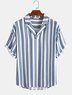 Men Striped Curved Hem Holiday Casual Shirt