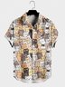 Mens Cats Print Pocket Lapel Casual Loose Short Sleeve Hawaiian Shirt