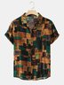 Mens Vintage Color Block Pattern Short Sleeve Shirt With Pocket
