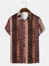 Mens Striped Jacquar Print Loose Short Sleeve Hawaiian Shirt