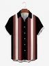Mens Striped Print Round Hem Loose Short Sleeve Bowling Hawaiian Shirts