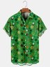 Holiday Casual St. Patrick's Day Element Four-Leaf Clover And Gold Coin Pattern Hawaiian Print Shirt Top
