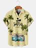 Resort Style Hawaiian Series Car And Coconut Tree Elements Lapel Short-Sleeved Shirt Print Top