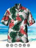 Men's Vintage Palm Leaf Flamingo Print Casual Breathable Hawaiian Short Sleeve Shirt