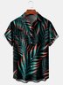 Mens Retro Leaves Print Lapel Loose Short Sleeve Funky Hawaiian Shirts