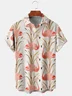 Mens Flamingo Print Lapel Loose Chest Pocket Short Sleeve Funky Aloha Shirts