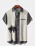 Mens Retro Coconut Tree Print Lapel Loose Chest Pocket Short Sleeve Funky Bowling Shirts