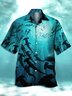 Mens Ocean Shark Print Casual Breathable Short Sleeve Aloha Shirt