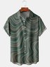 Mens Retro Rock Wave Print Lapel Loose Chest Pocket Short Sleeve Funky Aloha Shirts