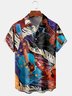 Mens Retro Music Print Lapel Chest Pocket Short Sleeve Aloha Shirts
