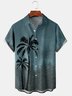 Resort Style Hawaii Series Gradient Color Plant Coconut Tree Element Pattern Lapel Short-Sleeved Chest Pocket Shirt Printed Top