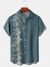 Mens Resort Style Hawaii Series Turtle Coral Short Sleeve Shirt Lapel Chest Pocket Shirt Printed Top