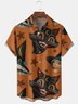 Mens Funky Halloween Cats Witch Print Front Buttons Soft Breathable Chest Pocket Casual Aloha Shirts
