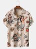Mens Mermaid Print Front Buttons Soft Breathable Loose Casual Hawaiian Shirt